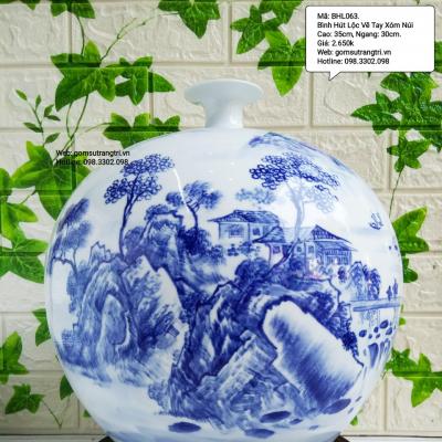 BÌNH HÚT TÀI LỘC HỌA TIẾT XÓM NÚI - SẢN PHẨM GỐM SỨ VẼ TAY CAO CẤP